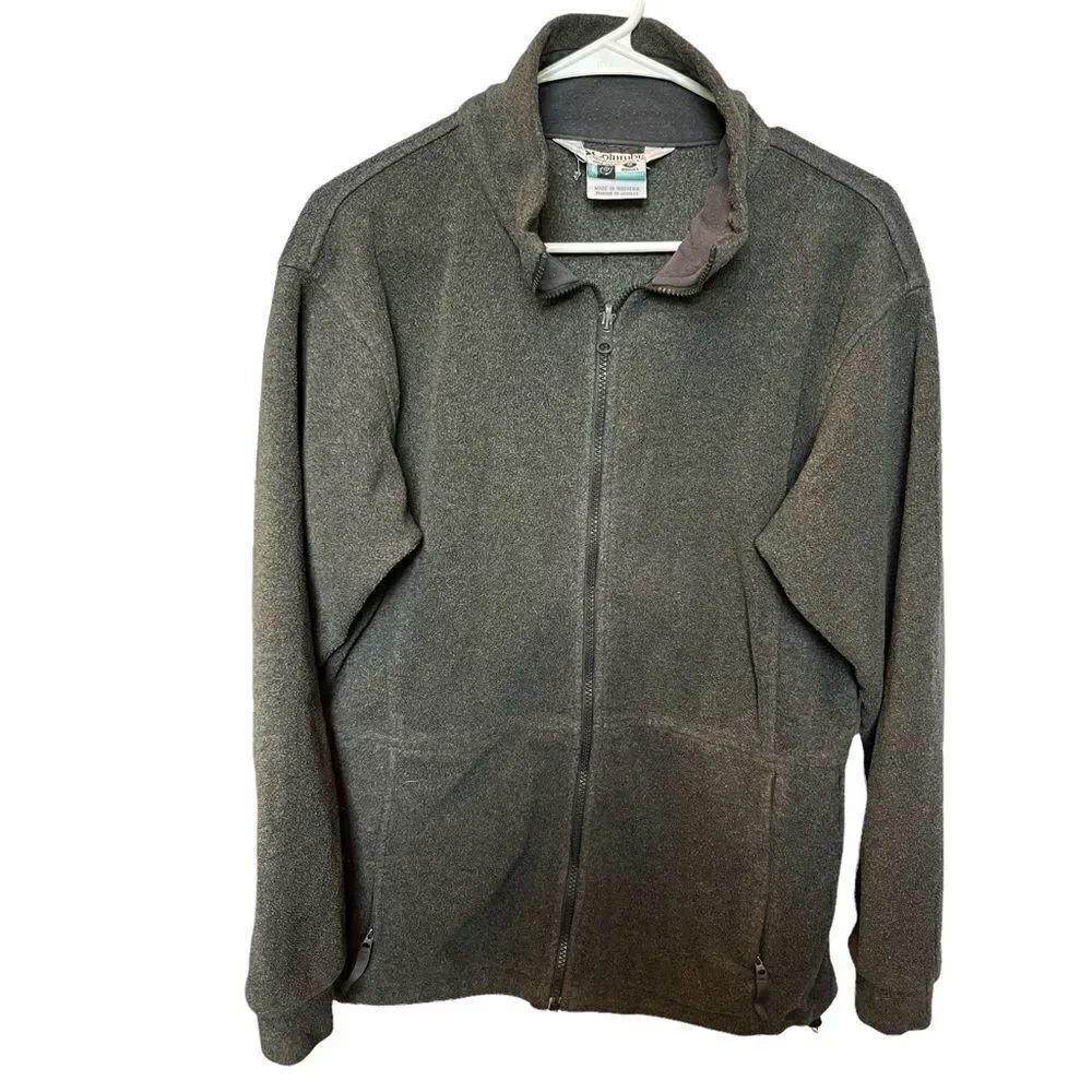 Columbia fleece jacket gray Medium full zip front zip pockets waist tighteners